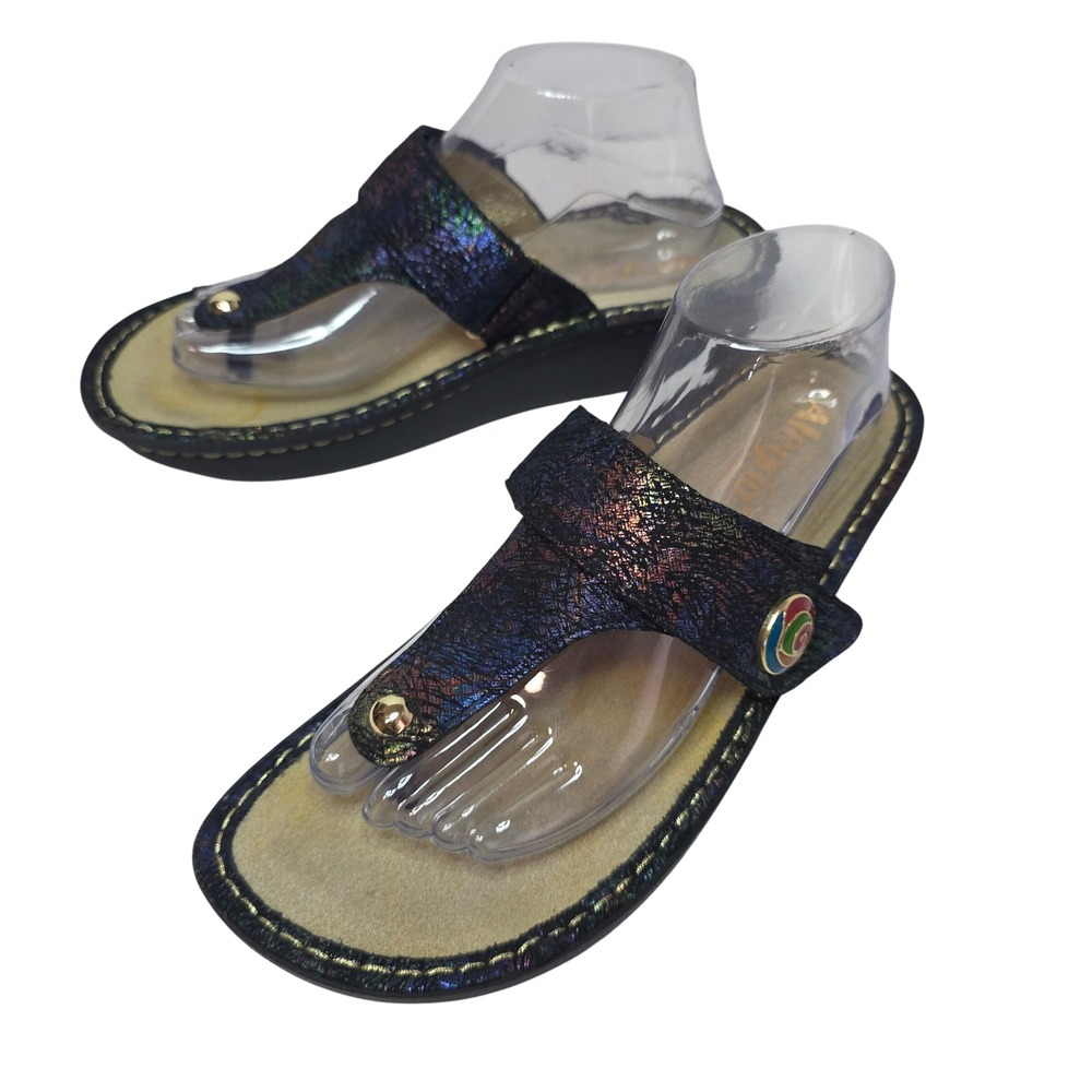 Alegria CAR7522 Women's Black Metallic Floral Thong Sandals Size 41‎ Rainbow fun